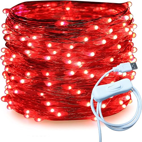 Miniatura 22 de RUICHEN Hilo de plata de 66 pies con 200 luces LED USB, guirnalda de luces de hadas con interruptor de encendido/apagado (blanco cálido)