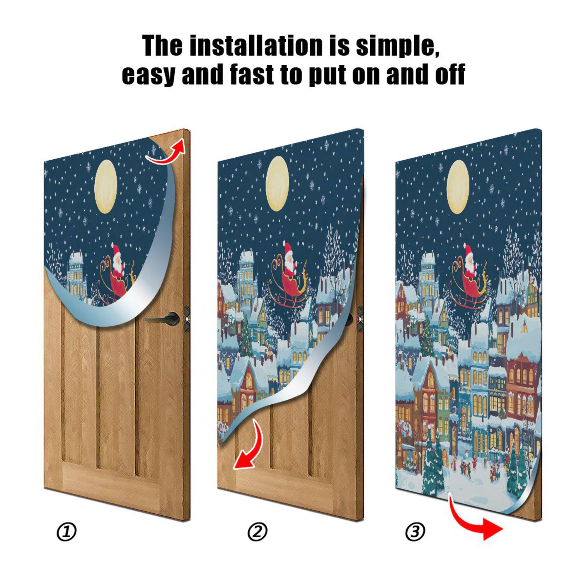 SEHANY Christmas Snowy Town Door Cover Outdoor Decor, High Stretch Fabric Christmas Front Door Cover Christmas Banner Door Cover for Front Door Festive Party Home Decor 36 * 98inch