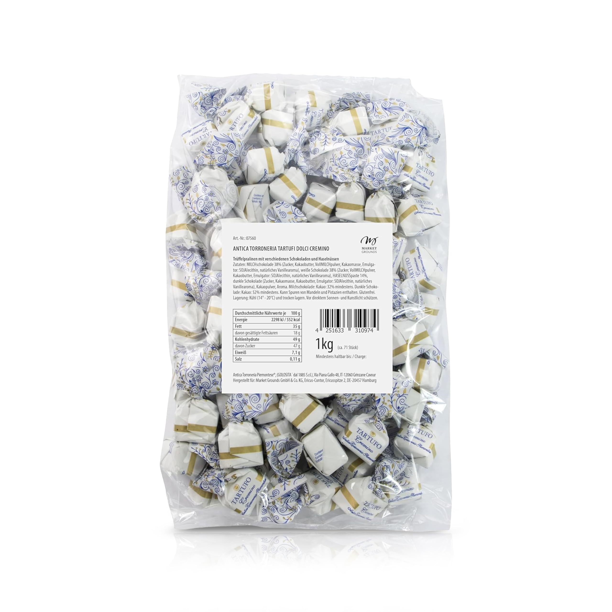 Antica Torroneria Piemontese Tartufi Dolci Cremino, 1kg – Feinste exquisite Italienische Trüffelpralinen, Glutenfrei & Köstlich, Ideal als Edle Geschenkidee - 70 Stück, je 14g