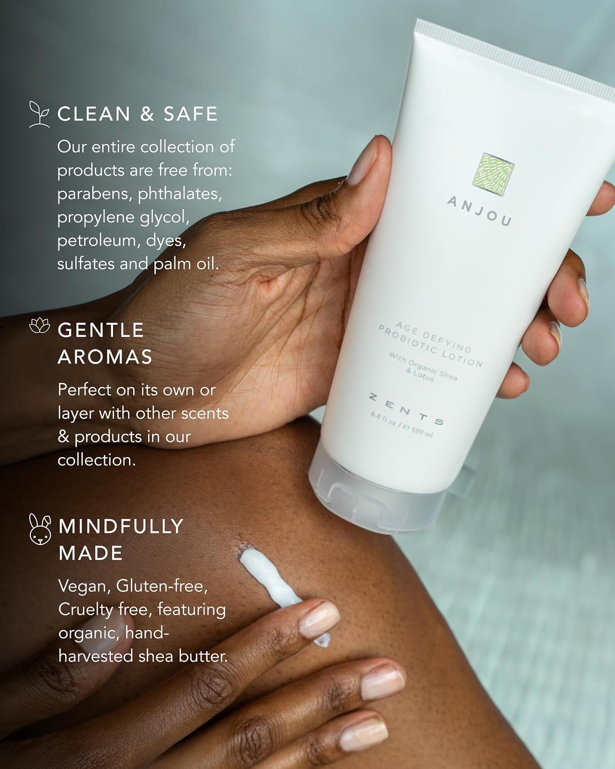 Zents Age-Defying Probiotic Body & Hand Lotion (Anjou) | Moisturizing Lotion with Hyaluronic Acid & Organic Shea Butter | Nourishes & Hydrates Skin | 6.4 fl oz