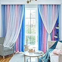 Vista 21 de Cortinas de estrellas, rosa y gris, cortinas, bloqueo de luz, 2 paneles, 52 x 96 pulgadas, dormitorio