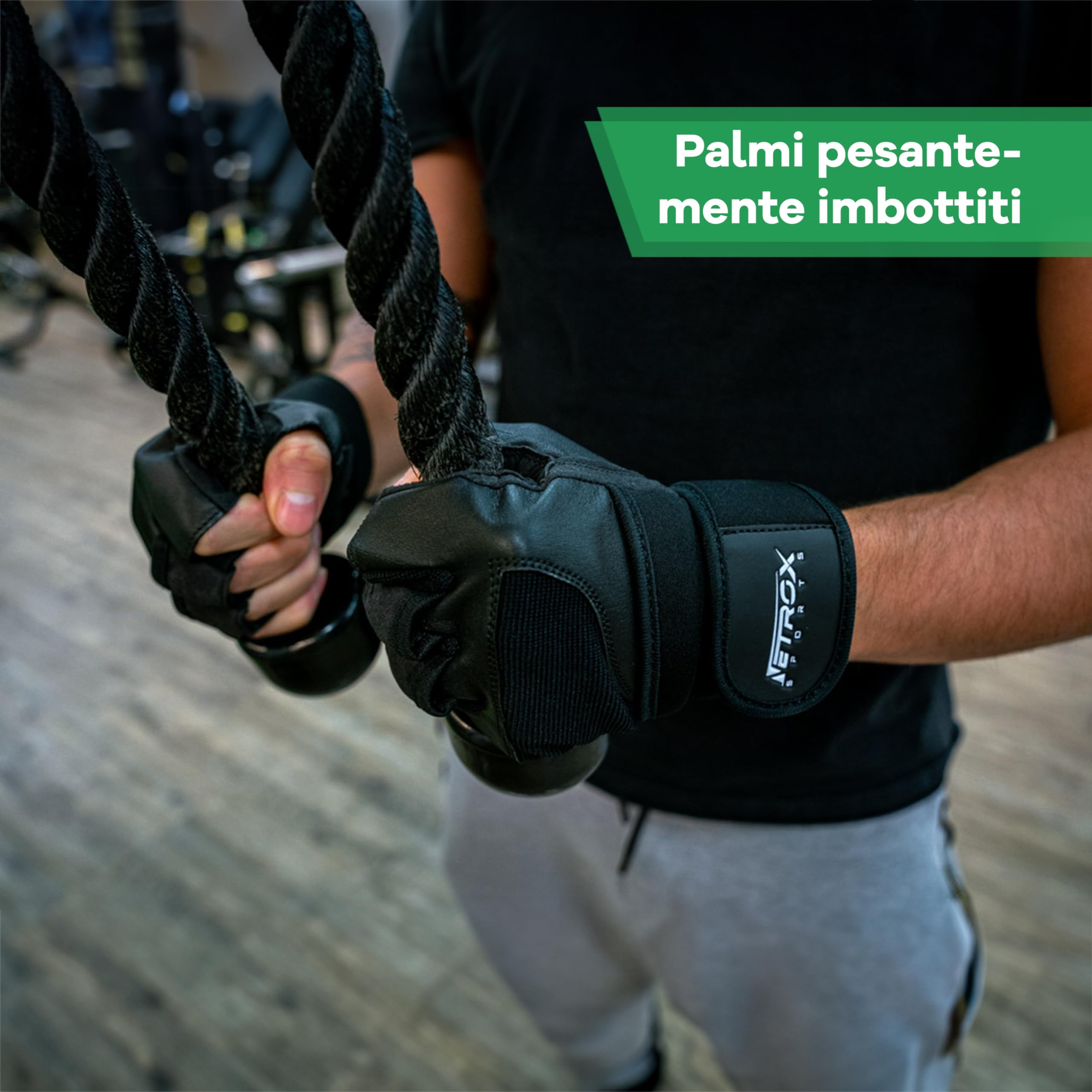 Guanti Palestra Uomo e Donna Vera Pelle 40cm Polsini Antiscivolo Traspirante Fitness