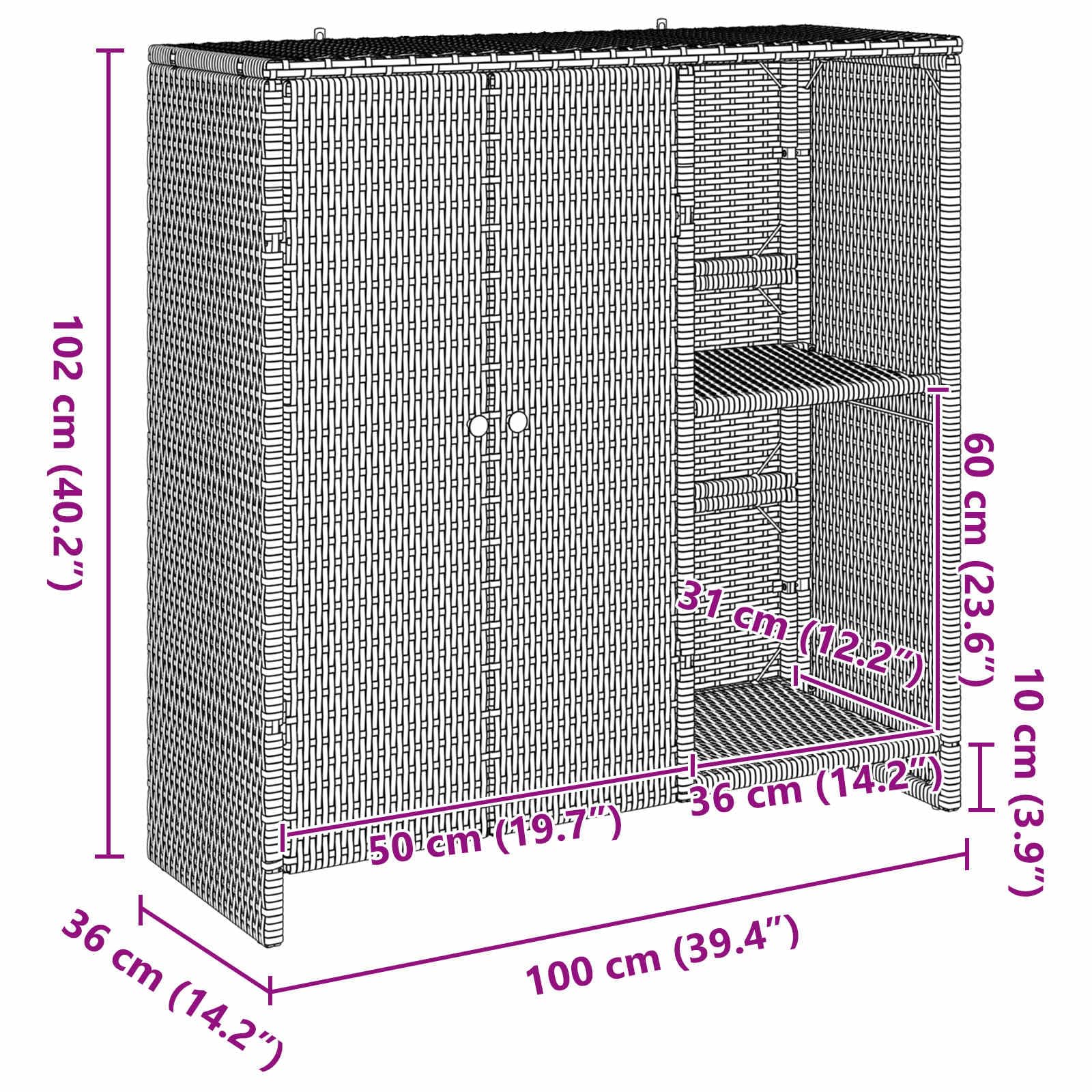VidaXL Tuinkast 55x55x111 cm Poly Rattan Grijs - Opbergkast Voor Buiten