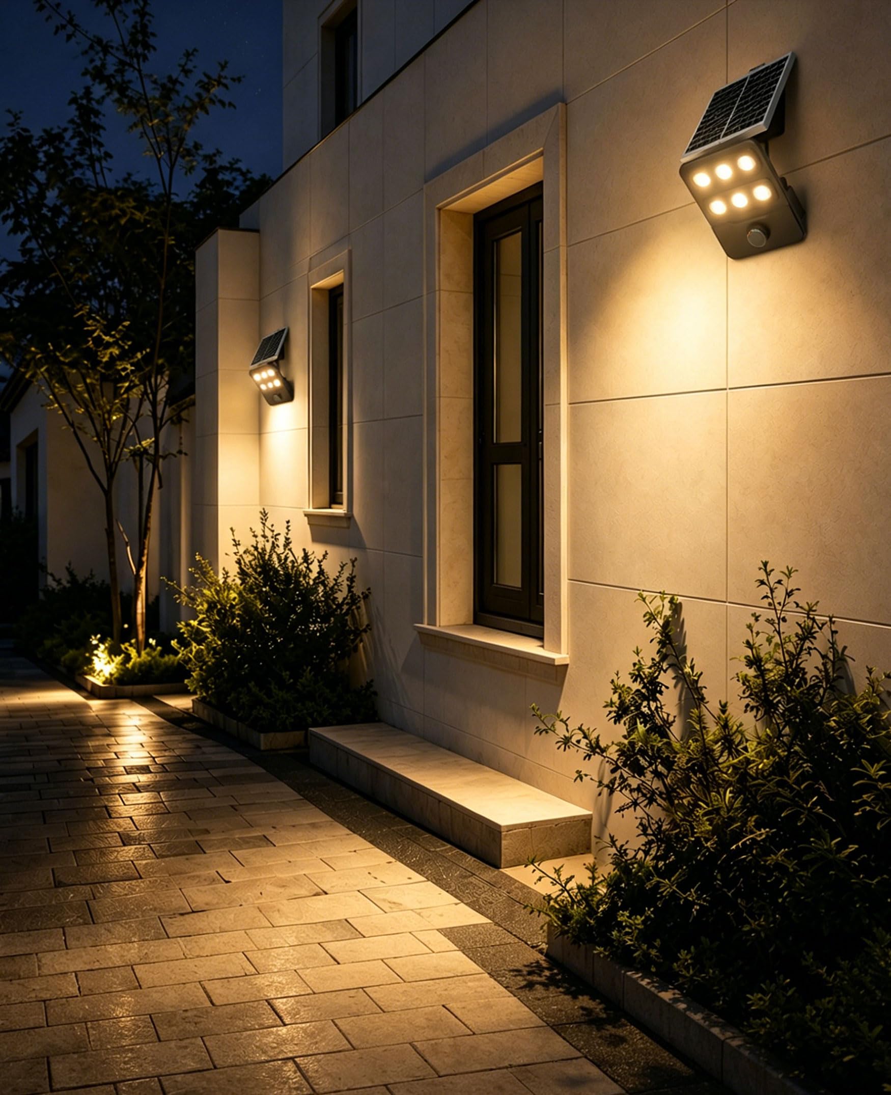 JAYNLT Solar Straßenlaterne für Außen, 3000K/4000K/6500K LED Solar Strahler mit Bewegungsmelder und Fernbedienung, IP67 Solarlampe Flutlicht für Garten Garage Hof Parkplatz, 1 Set