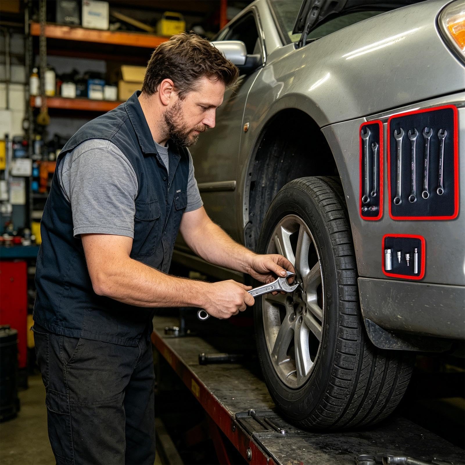 Tappetino Magnetico Organizzatore Magnetico Flessibile Antiscivolo | Tappetino Portapezzi Magnetico per Officina Meccanica Garage Auto Lavori Domestici