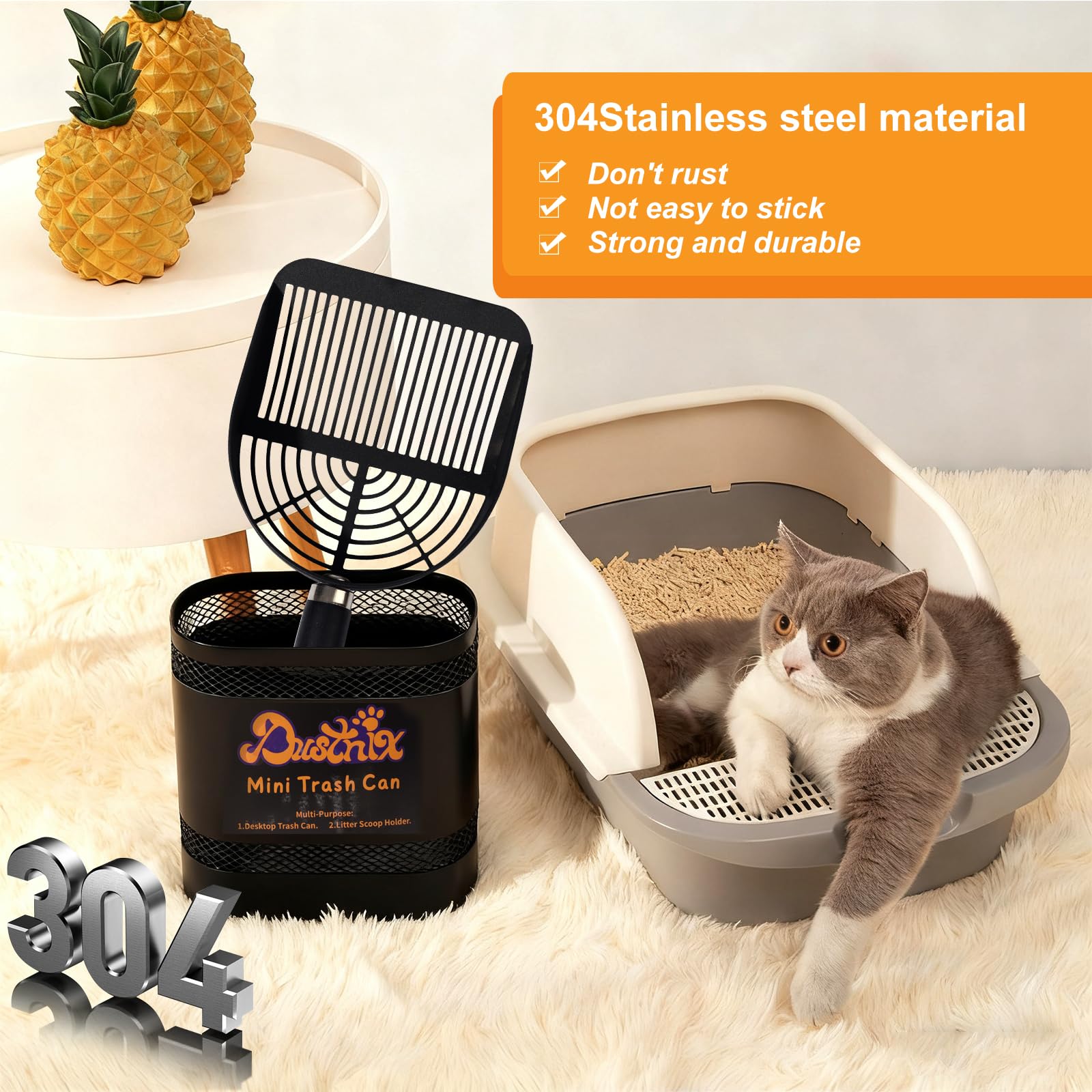 Universal Metal Cat Litter Scoop with Holder – Heavy-Duty Scooper Storage Caddy, Contains 6 Rolls of Cat Litter Bags - image 5