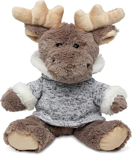 Puzzled DolliBu - Peluche de alce de peluche, alce sentado con suéter gris, adorable juguete de peluche abrazable para niños y adultos, 9 pulgadas