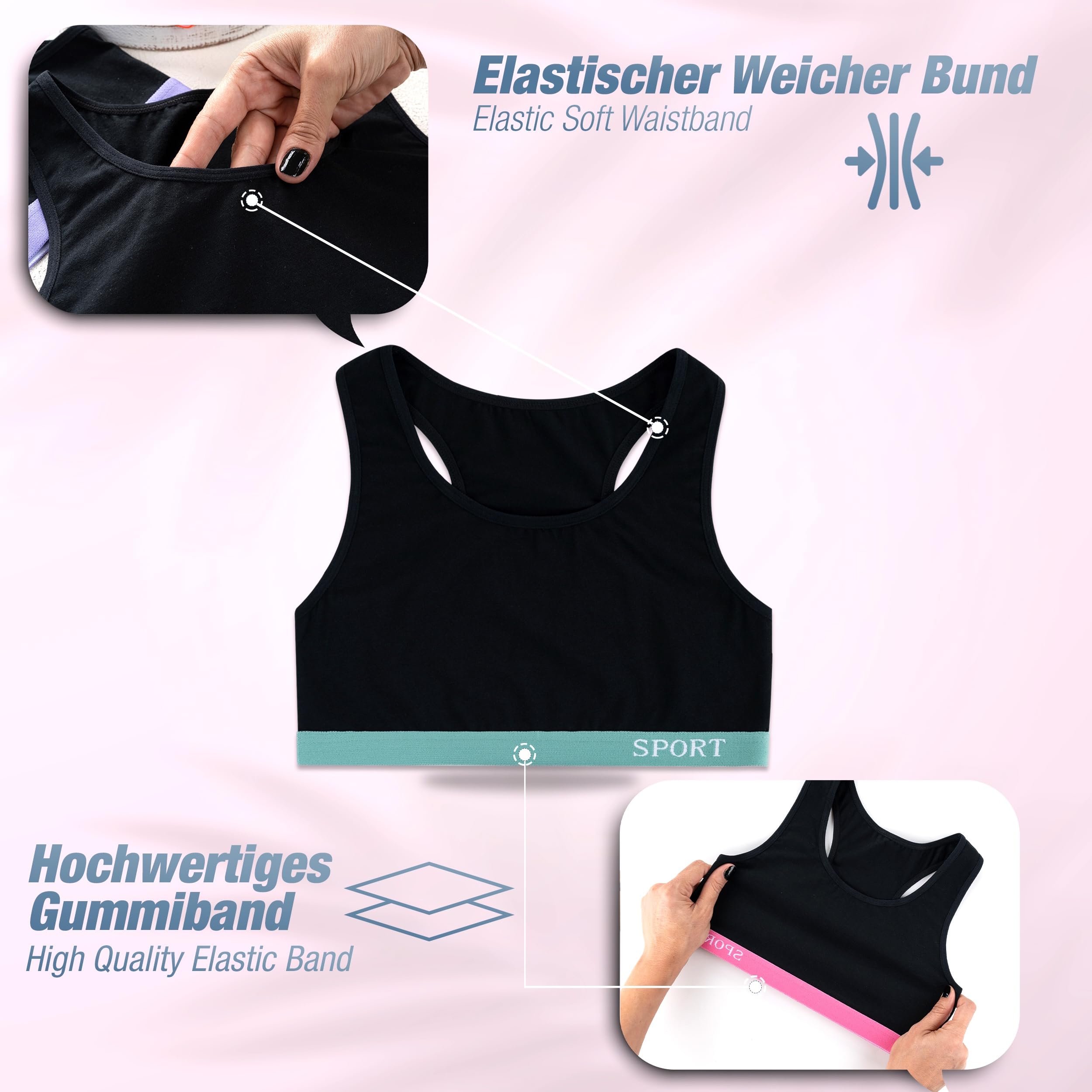 LOREZA Sujetador Bustier para Niñas Ropa Interior Camiseta de Tirantes Algodón 8 a 15 años