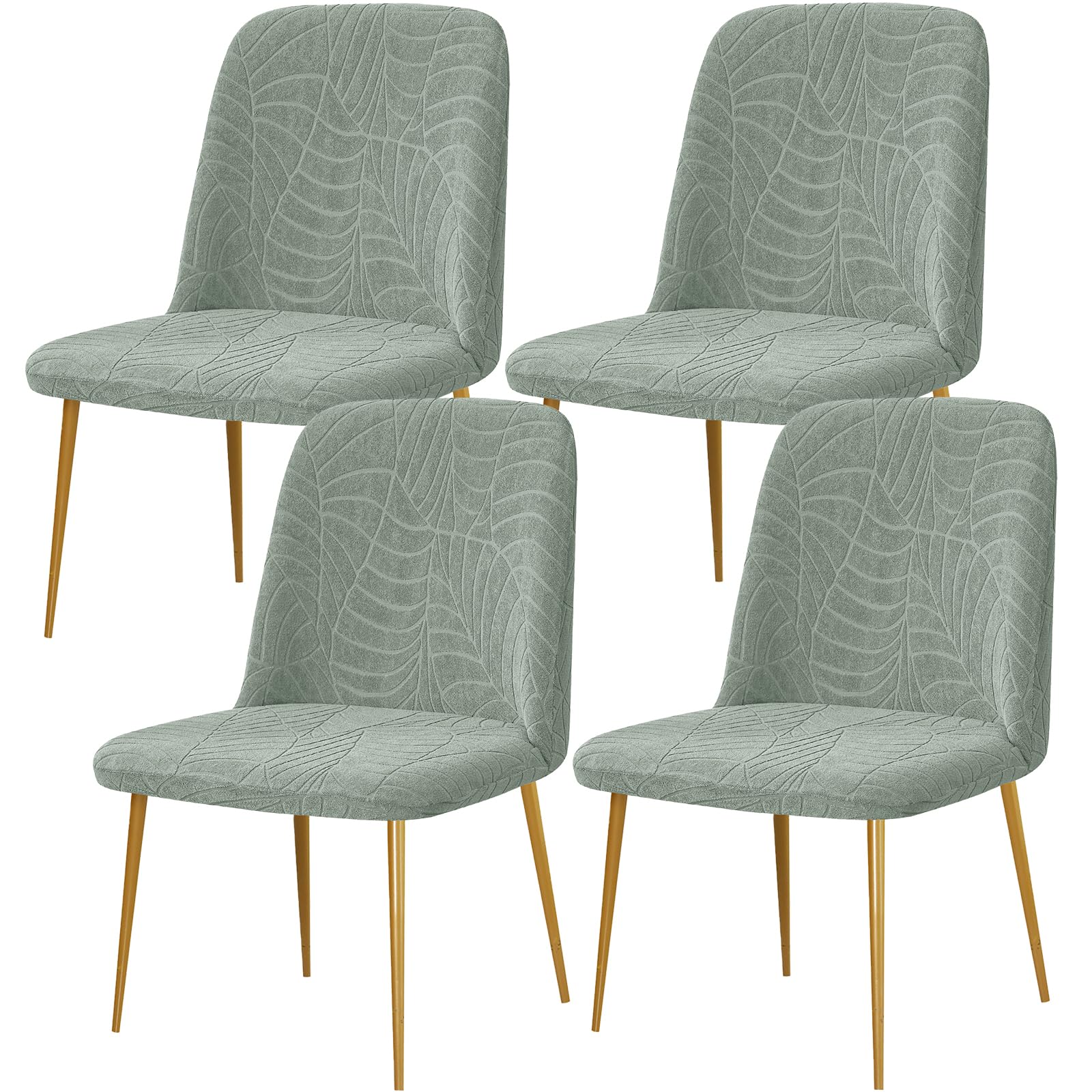 Photo 1 of Gollense Curved Back Chair Covers for Dining Room, Water-Resistant Mid Century Modern Chair Slipcovers, Semi Circle Back Chair Seat Protector for Kitchen Living Room (4, Leaf-Grayish Green)