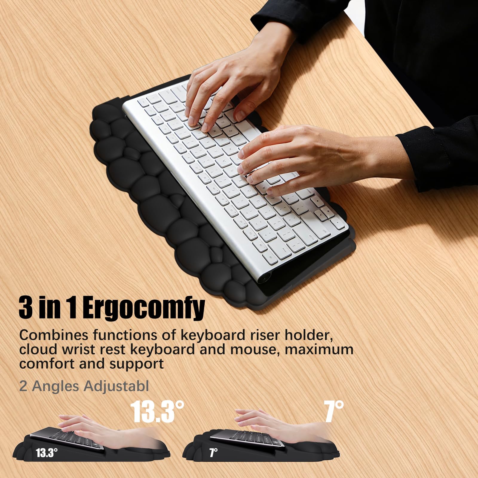 Ergonomische Handballenauflage für Tastatur und Maus, weicher Memory-Schaum, Cloud-Tastatur-Ständer-Pad mit Handgelenkauflage-Set mit rutschfester Silikonbasis, einfaches Tippen, Schmerzlinderung
