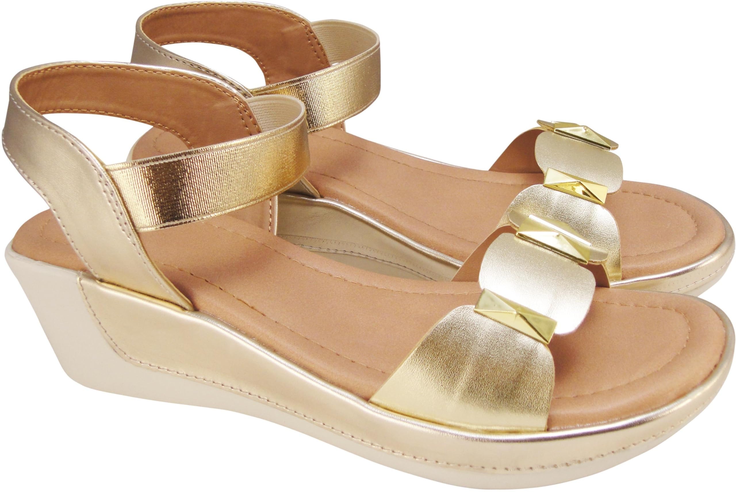 Action Women's Platform Sandals| Block Heel| Glitter Embellished| Ankle Strap_Bronze-picture-11