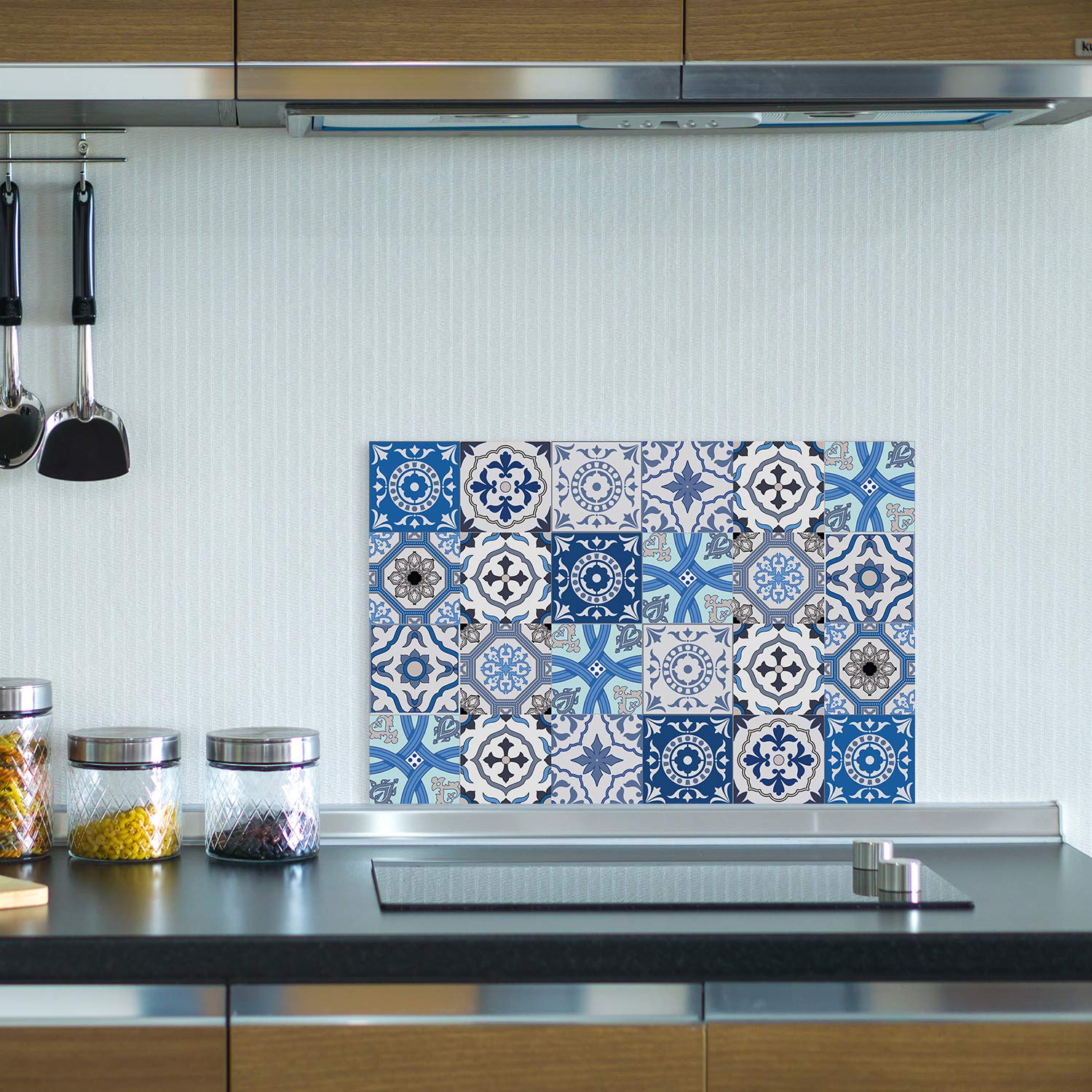 Queence | Küchen Spritzschutz Fliesenmuster 60x40 cm | Küchenrückwand | Alu-DiBond | Abdeckung Herd und Spüle | Küchenpaneele| Küchenfliesen | Fliesenspiegel | Rückwand, Größe :60x40 cm