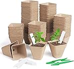 Square Peat Nursery Pots 150 Pcs 3in Biodegradable and Label, Used for Outdoor Gardens in Plant Nurseries
