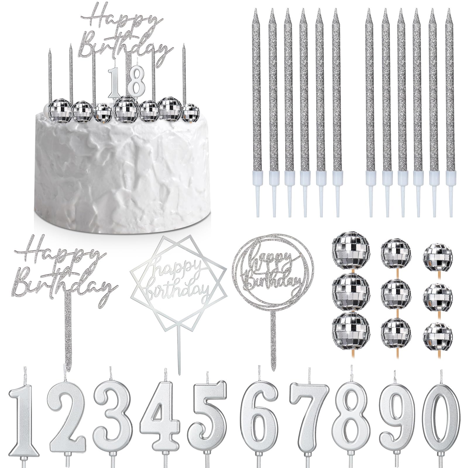 Happy Birthday Cake Toppers - 34 Pcs Candles & Picks -25 Happy Birthday Cake Toppers - 34 Pcs Candles & Picks -25