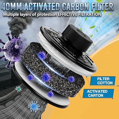 Miniatura 3 de UXLXLK Máscara de gas, máscaras de gas nuclear y químico de supervivencia con filtro de carbón activado de 1.575 pulgadas, caja de plástico y bolsa