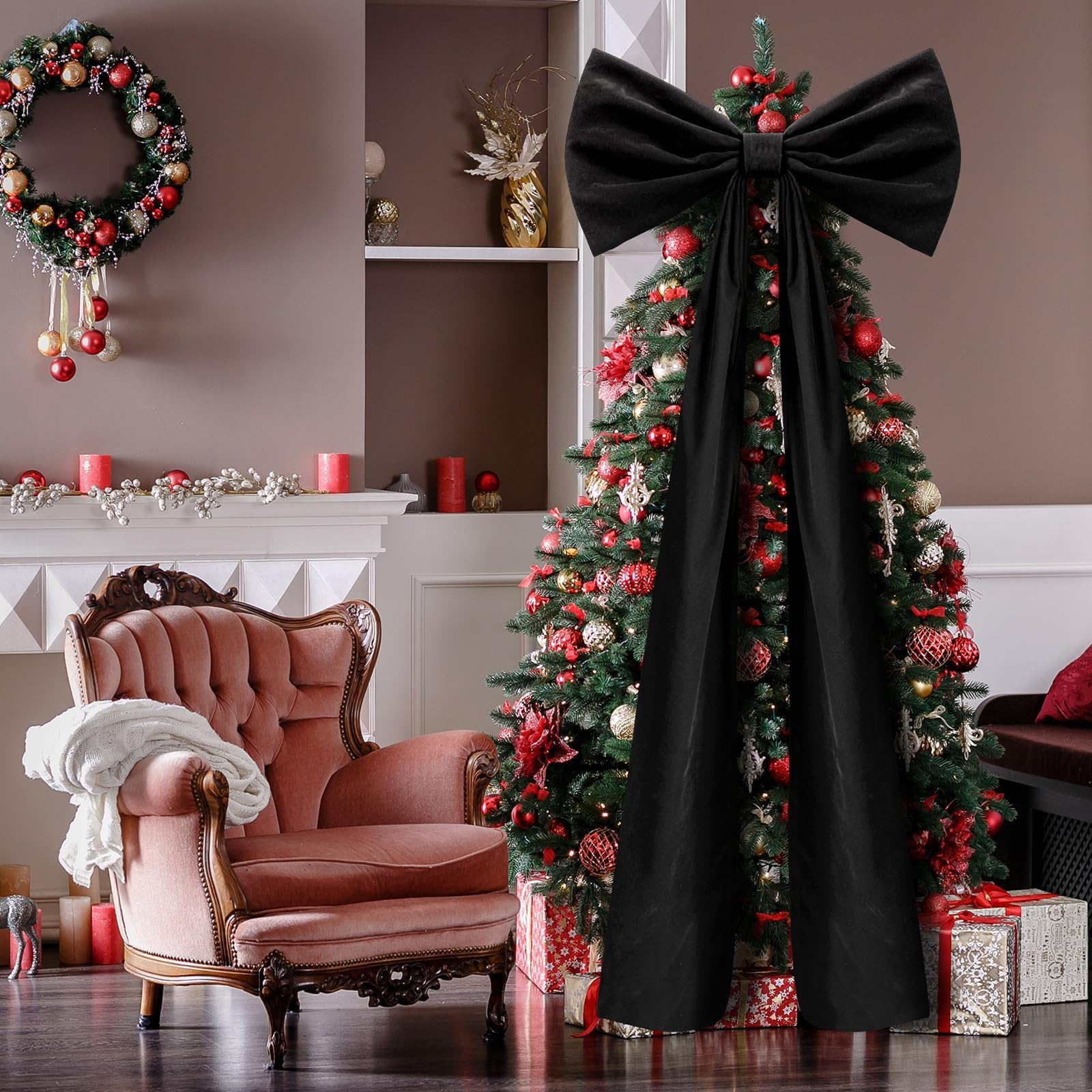 Grand nœud en tissu polyester doux pour décoration de sapin de Noël pour porte d'entrée, couronne, cheminée, emballage de mariage, grand nœud de Noël