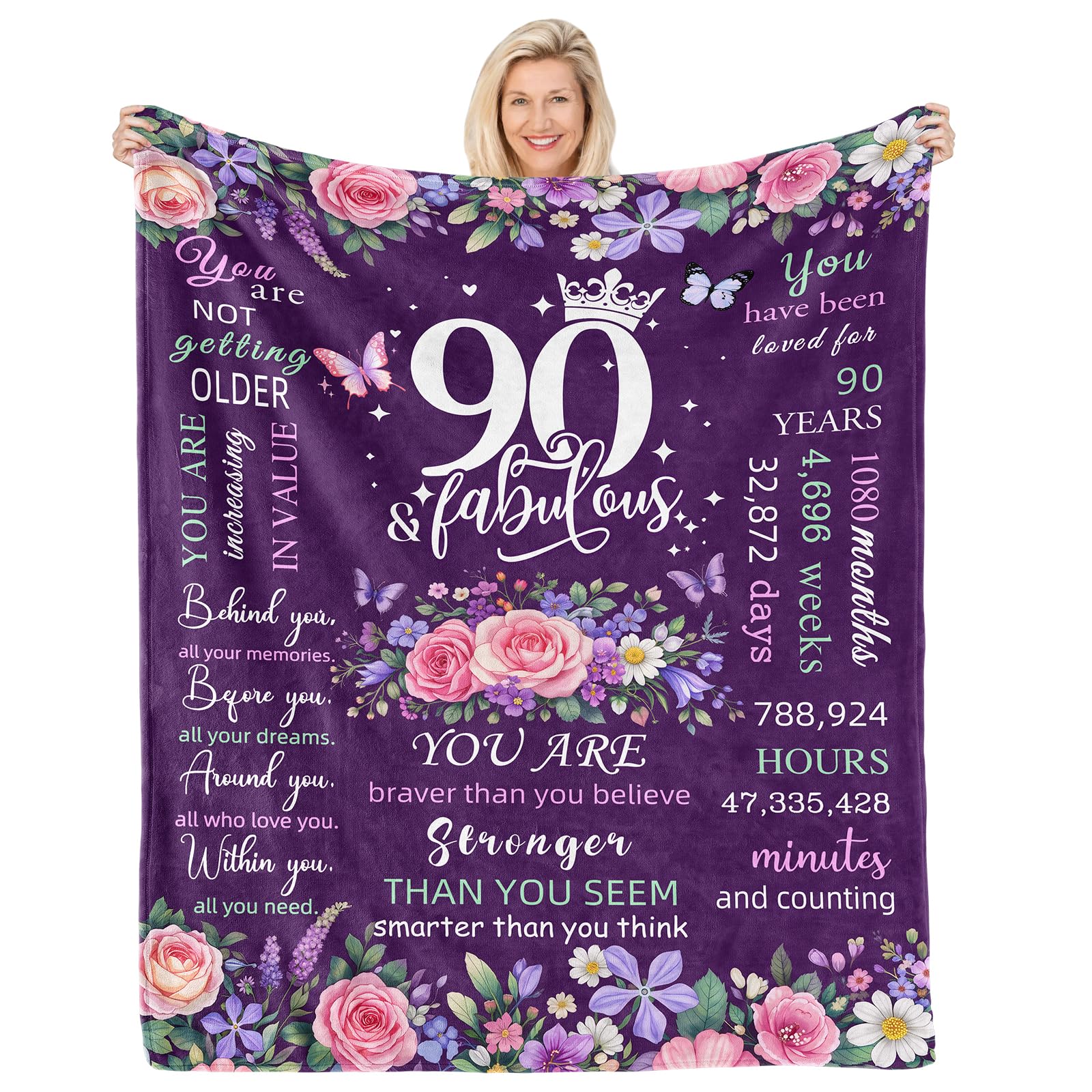 CAPRIFIC 90th Birthday Gifts for Women 90 Year Old Gifts, Blanket Gift for Her 90th Birthday Decorations