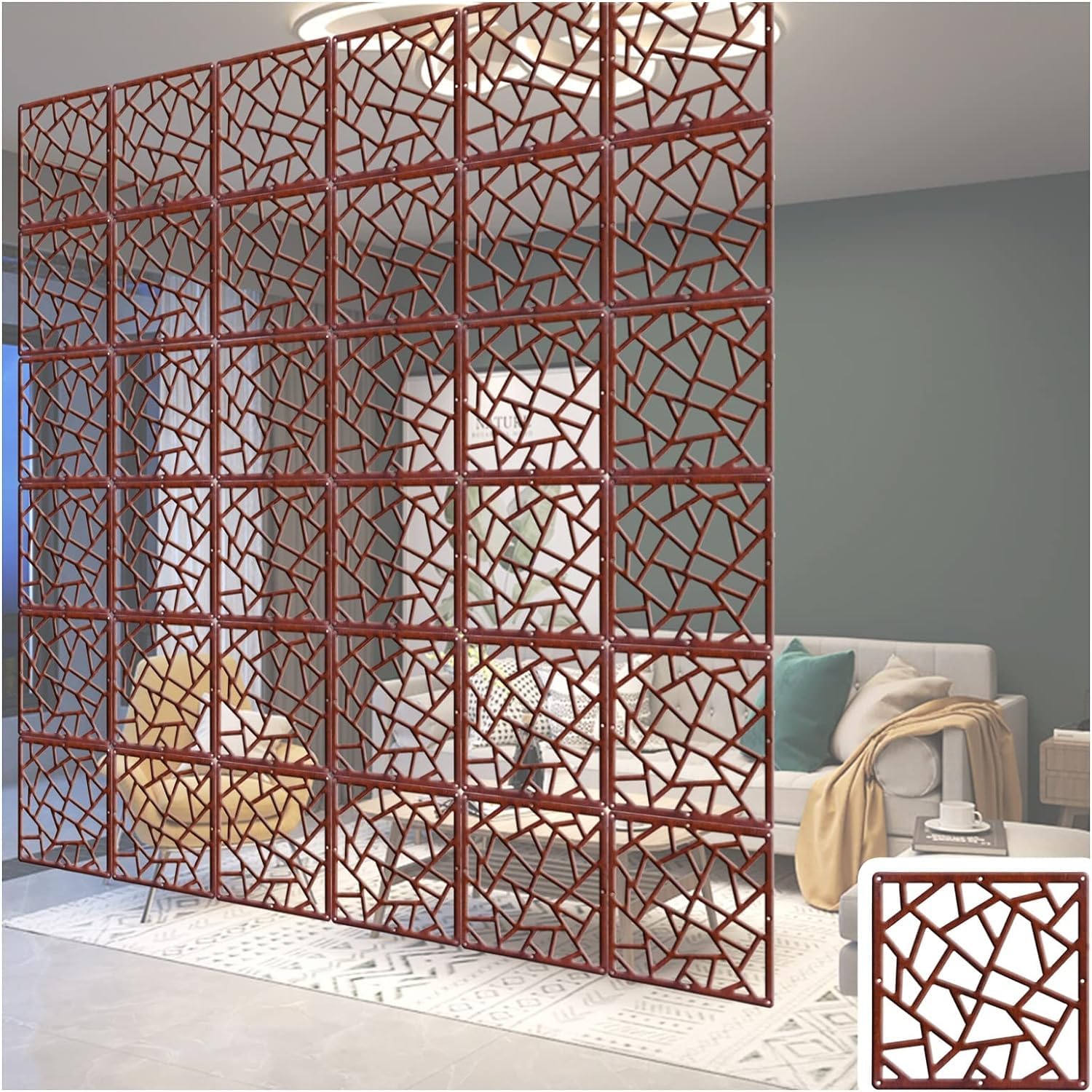 Wiszący panel dzielący pokój, DIY Room Divider, ścianki działowe do ścianek działowych do domowego biura, salonu, wiszące panele działowe(Rosso,29cm 20pcs)