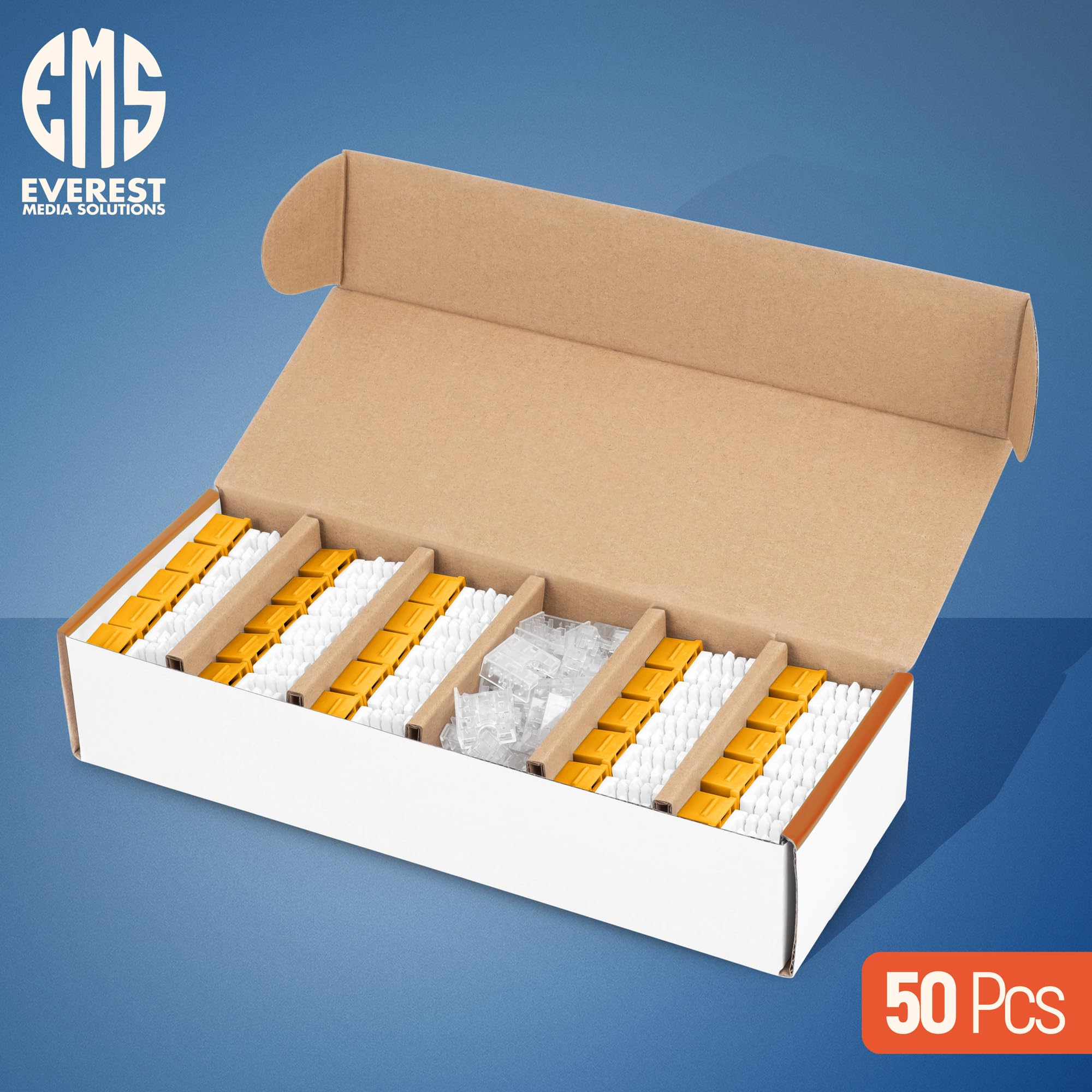 Everest Media Solutions RJ45 CAT6A Keystone Jack - Conectores hembra modulares de 90 grados de tipo 110, compatible con terminación de velocidad EMS-KTOOL, paquete de 50, amarillo