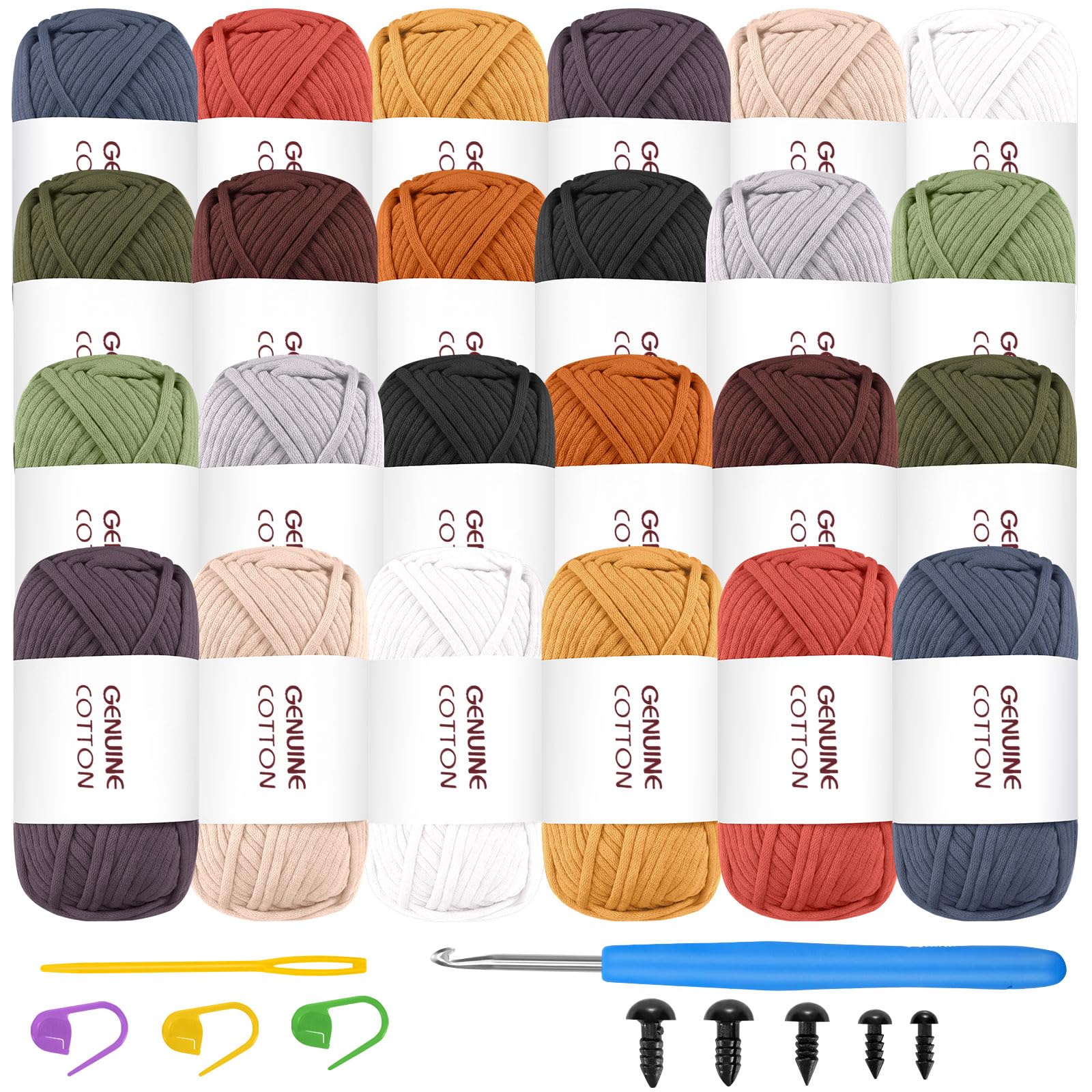 24Pack Beginners Crochet Yarn Beginner Yarn for Crocheting, 24x50g Easy-to-See Stitches Cotton Nylon Blend Soft Yarn for Beginners Crocheting Christmas Crochet Kit,87.5Yard/Skein (24 Bright Colors)