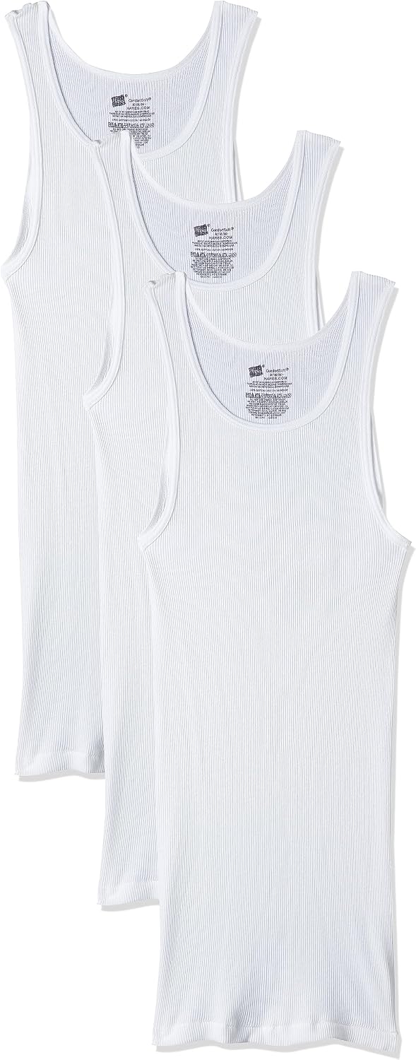 Hanes Men's Cotton Tank Undershirts Pack, Moisture-Wicking Ribbed Tanks, lightweight Cotton Tank Undershirts, 3-Pack