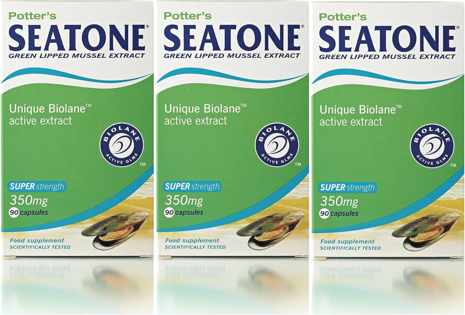 THREE PACKS of Seatone Super Strength 350Mg Capsules 90s