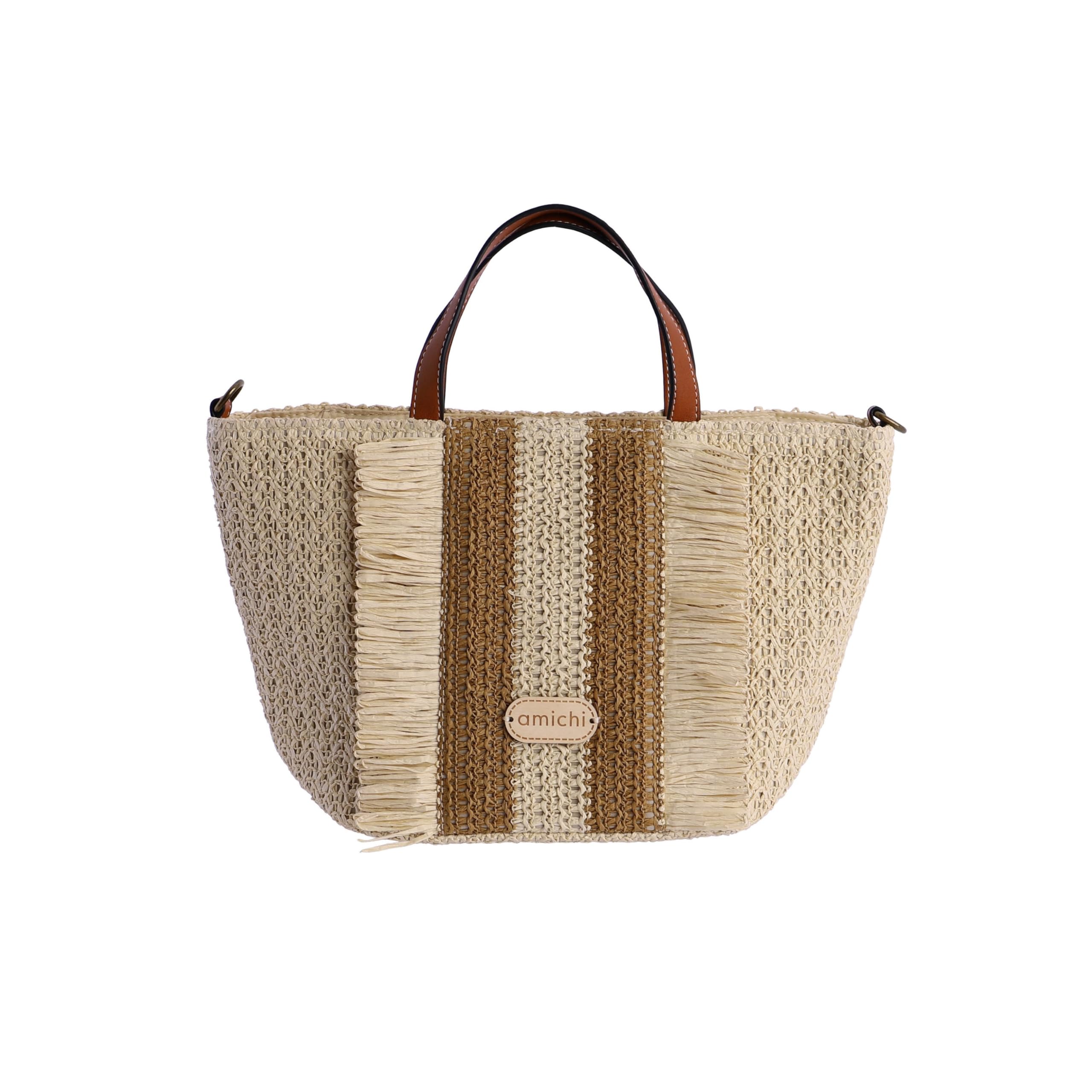 AMICHI Bolso mujer - bolso playa mujer grande - bolso de mano - bolso de verano - bolso trenzado mujer - bolsa playa - rafia - bolso elegante mujer - Ramona