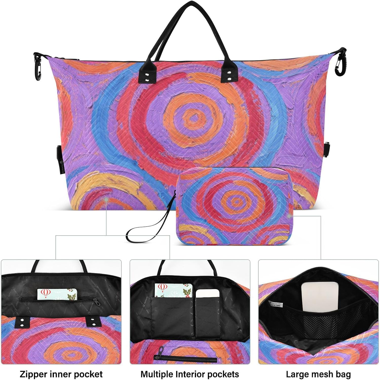 Bohemian Colorful Circles Decorative Carry On Tote Bag Gym Bag with Toiletry Bag for Airplane Traveling Foldable bolso de para Hombre