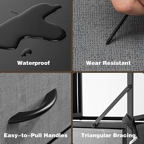 Miniatura 7 de Sweetcrispy Cómoda para dormitorio, 5 cajones de tela, organizador de almacenamiento de ropa, armario y mesa de superficie superior de madera para