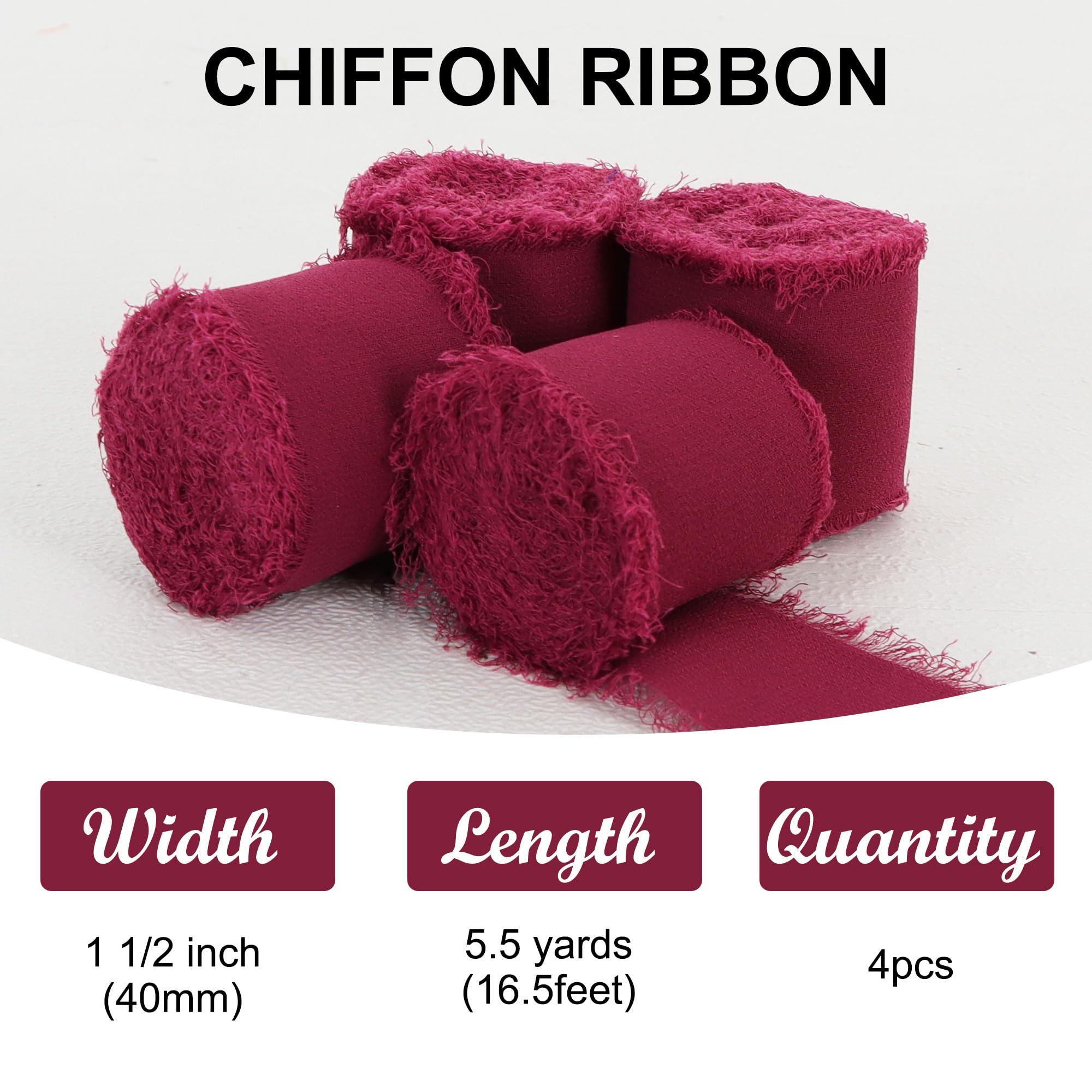 TONIFUL 4 Rolls Dark Purple Chiffon Ribbon 1 1/2 inch× 5.5 Yards Fabric Silk Ribbon for Gift Wrapping Wedding Party Decoration Flower Bouquet Wrapping Bows Making DIY Crafts(Total 22yards) - Image 2