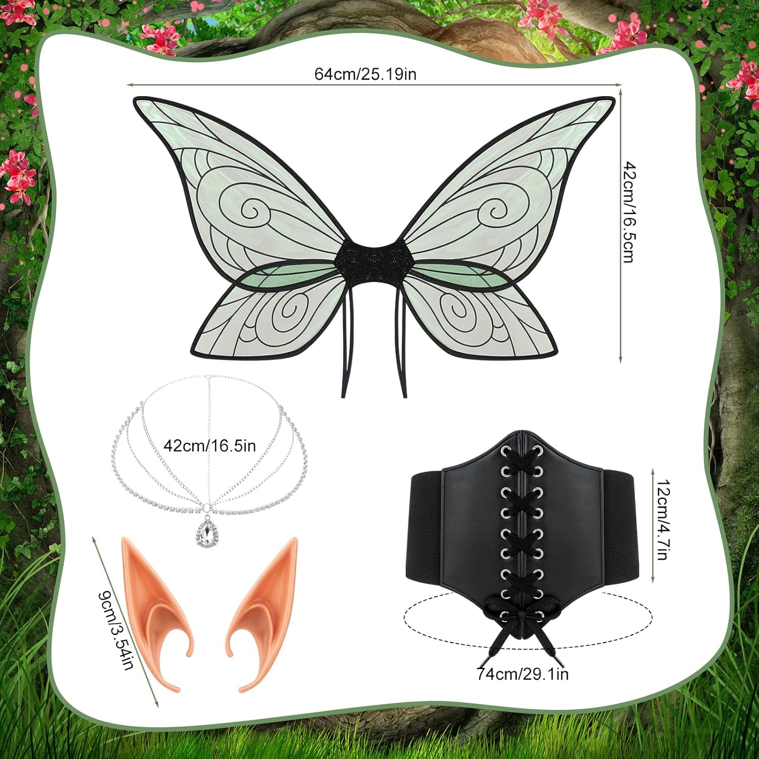 5 Pcs Women Fairy Elf Costume Off Shoulder Renaissance Medieval Forest Fairy Elf Dress for Cosplay Outfit Green - Image 2