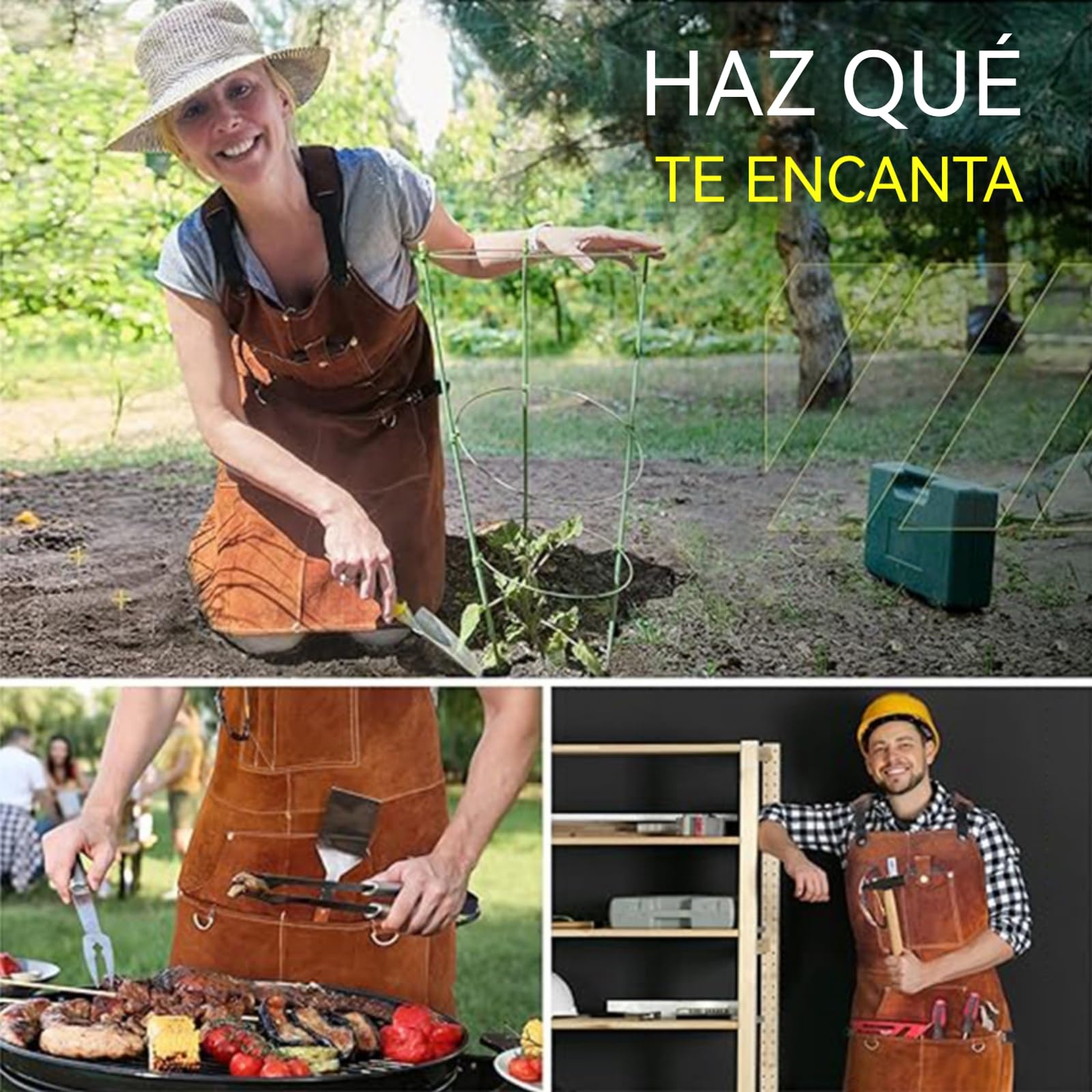 Genérico Delantal de cuero para soldar, resistente al calor y al fuego, con 6 bolsillos, para soldadores, herreros, artesanos，Delantales portaherramientas