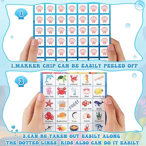 Miniatura 3 de Liliful Tarjetas de juego de bingo de animales del océano para niños, 24 tarjetas de bingo de mar, juego temático del océano para fiestas bajo el