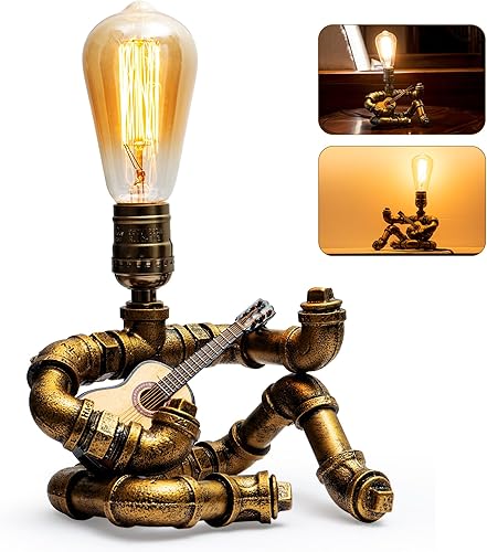 Miniatura 2 de LCYY.TG Lámpara de mesa Steampunk, lámpara de mesa de robot industrial vintage, lámpara de mesa de tubería de agua, lámpara de tubo punk de vapor,