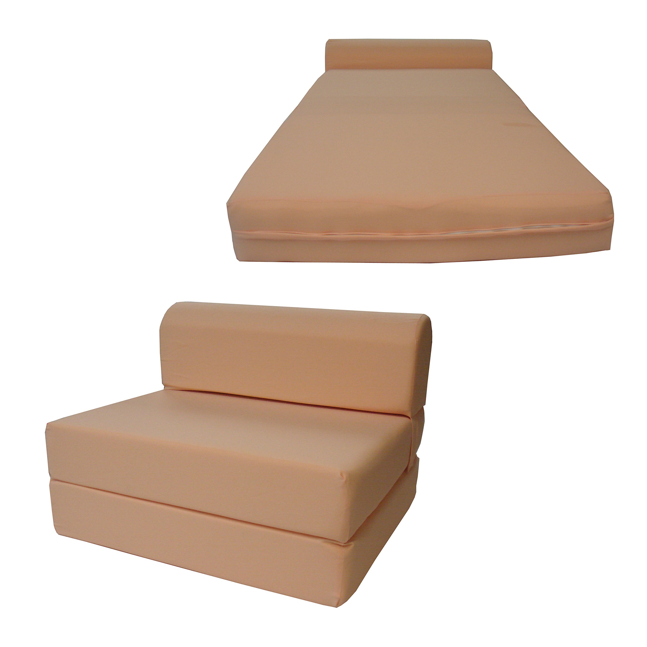 D&amp;D Futon Furniture Sleeper Chair Folding Bed, Studio Sofa Guest Folded Mattress, High Density Foam (72 x 48 x 6, Peach)