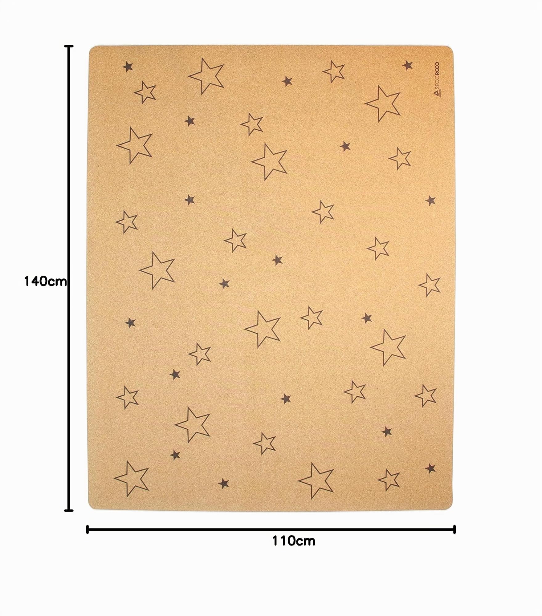 Tappetino da gioco per neonati e bambini piccoli, in sughero e gomma, Stars 140x110cm, antiallergico e antiscivolo, tappetino strisciante in materiali naturali, inclusa una borsa per il trasporto