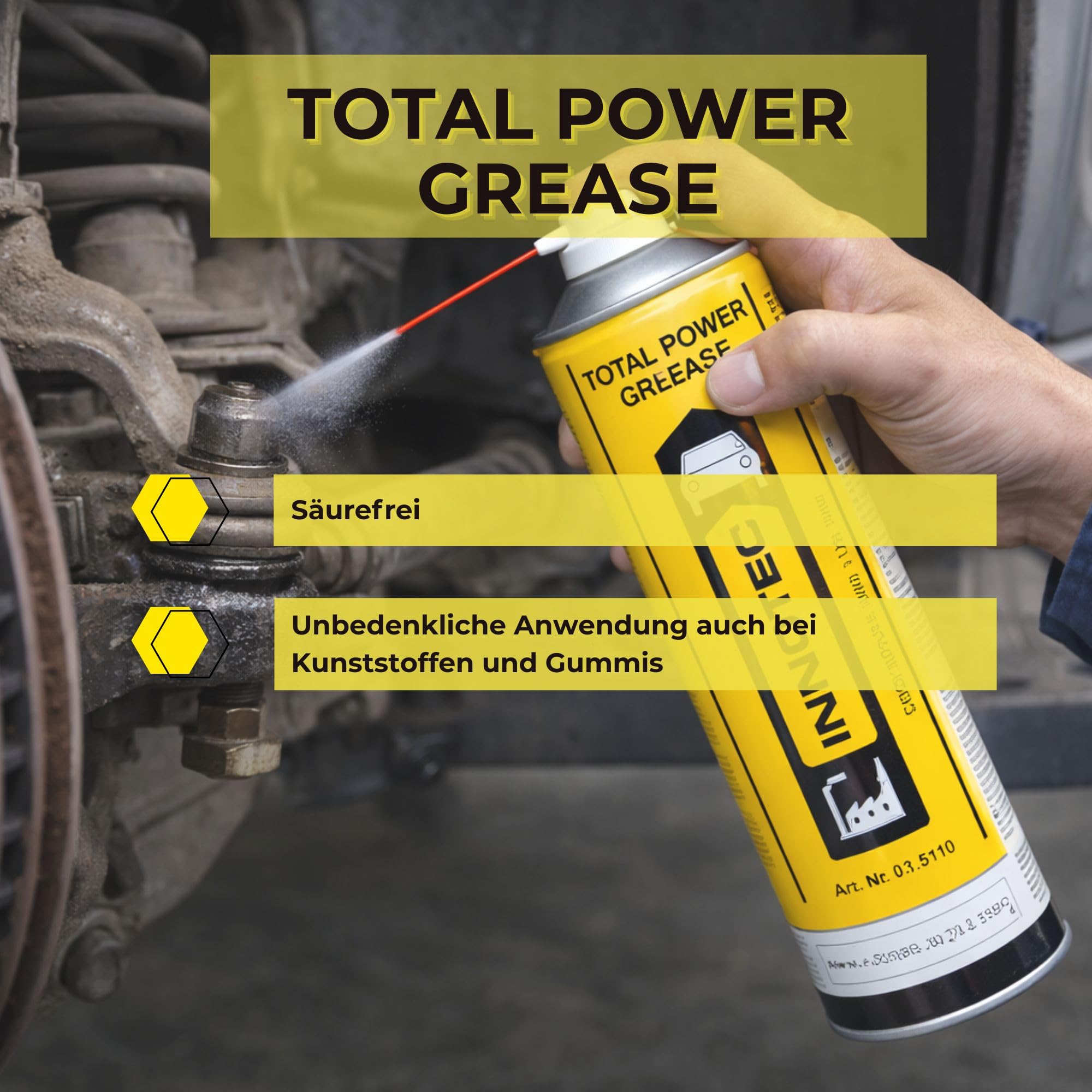 4 Stück INNOTEC Total Power Grease 500 ml – nahezu transparentes, extrem Druck- & temperaturbeständiges Sprühfett, gutes Eindringvermögen, säurefrei, wasserabweisend, zur Schmierung von Metallteilen