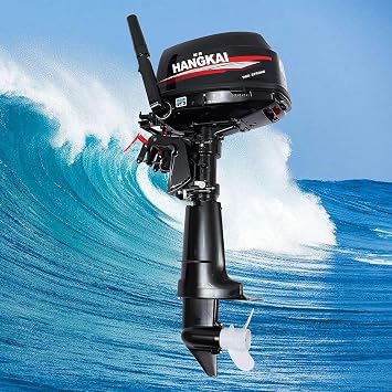 HANGKAI 6 HP 2-Stroke Outboard Motor Boat Marine Engine Water Cooling CDI System,Heavy Duty Fishing Boat Engine Marine Engine, 360Steering, CDI Ignition System, 4500-5500RPM