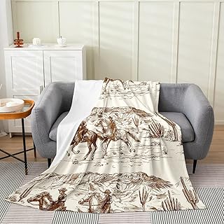 Erosebridal Western Blanket Queen Inch Cowboy Throw Blanket American Wild West Desert Hand Drawn Illustration Fleece Blanket Country Theme Bedroom Decor Fuzzy Blanket for Boys Men Teens