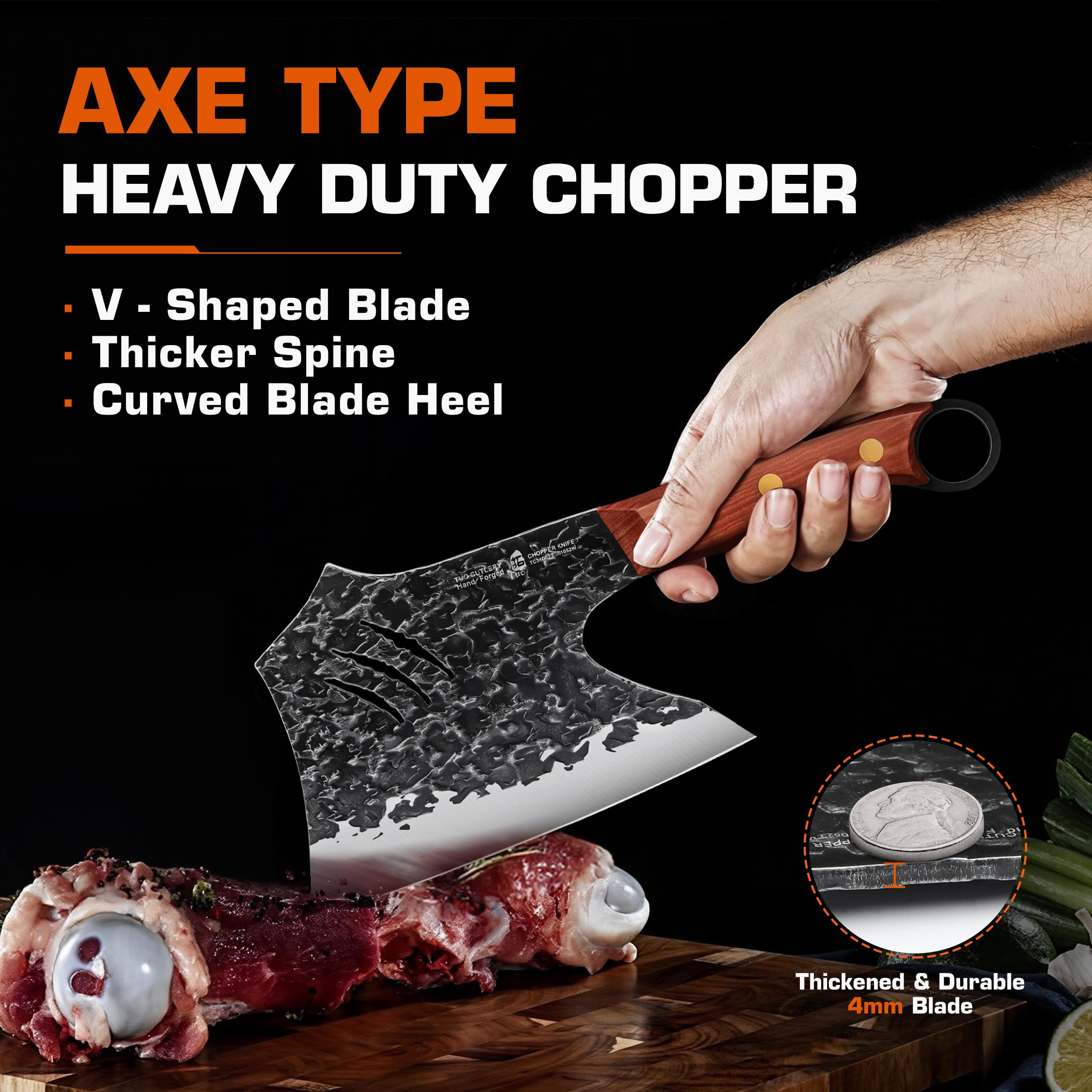 Snapklik.com : TUO Hand Forged Meat & Bone Cleaver Knife, 7 Inch Heavy ...