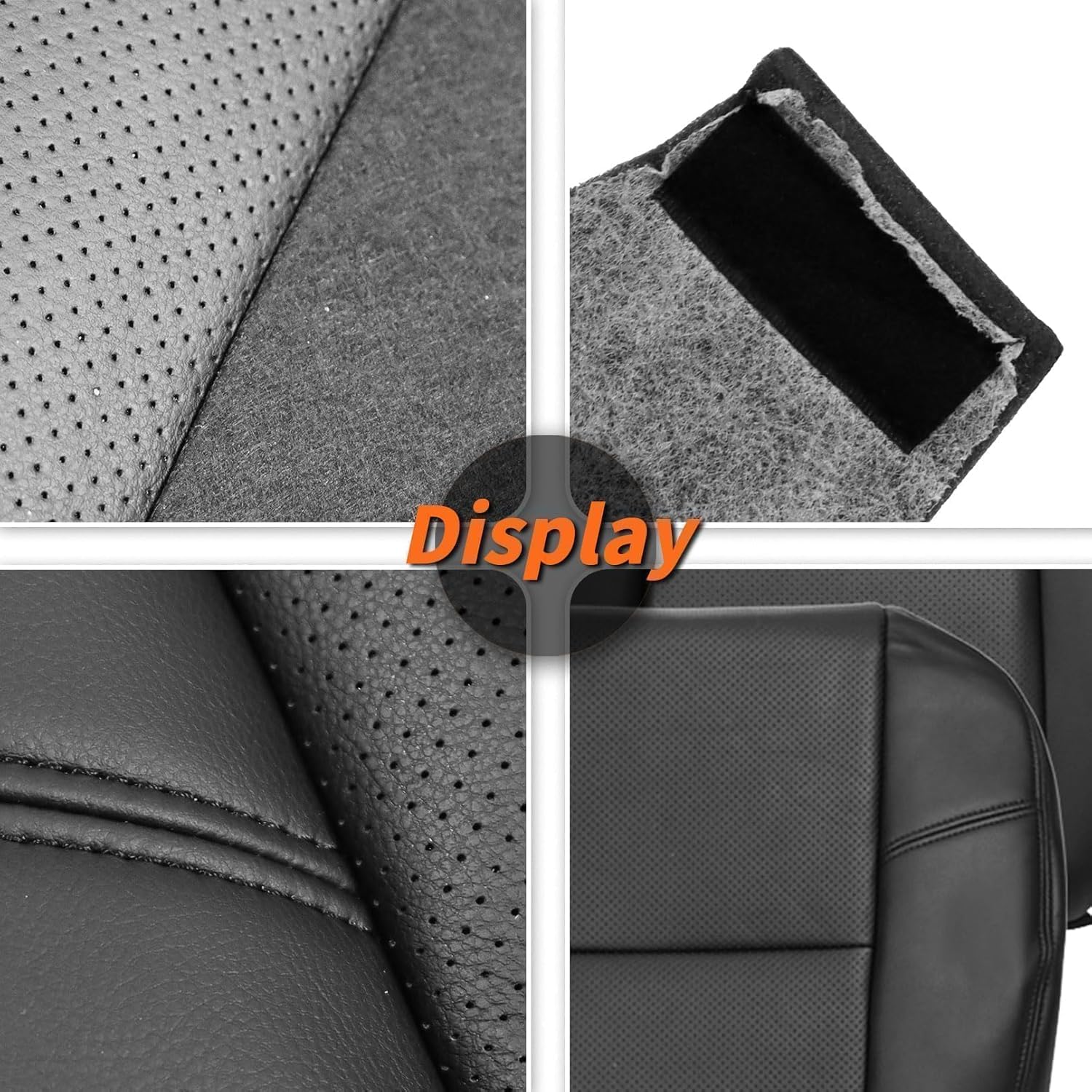 Black Driver & Passenger Bottom & Top Seat Cover Compatible with 2007-2014 Escalade Tahoe Suburban Avalanche Silverado Yukon Sierra Leather Seat Covers 4Pcs