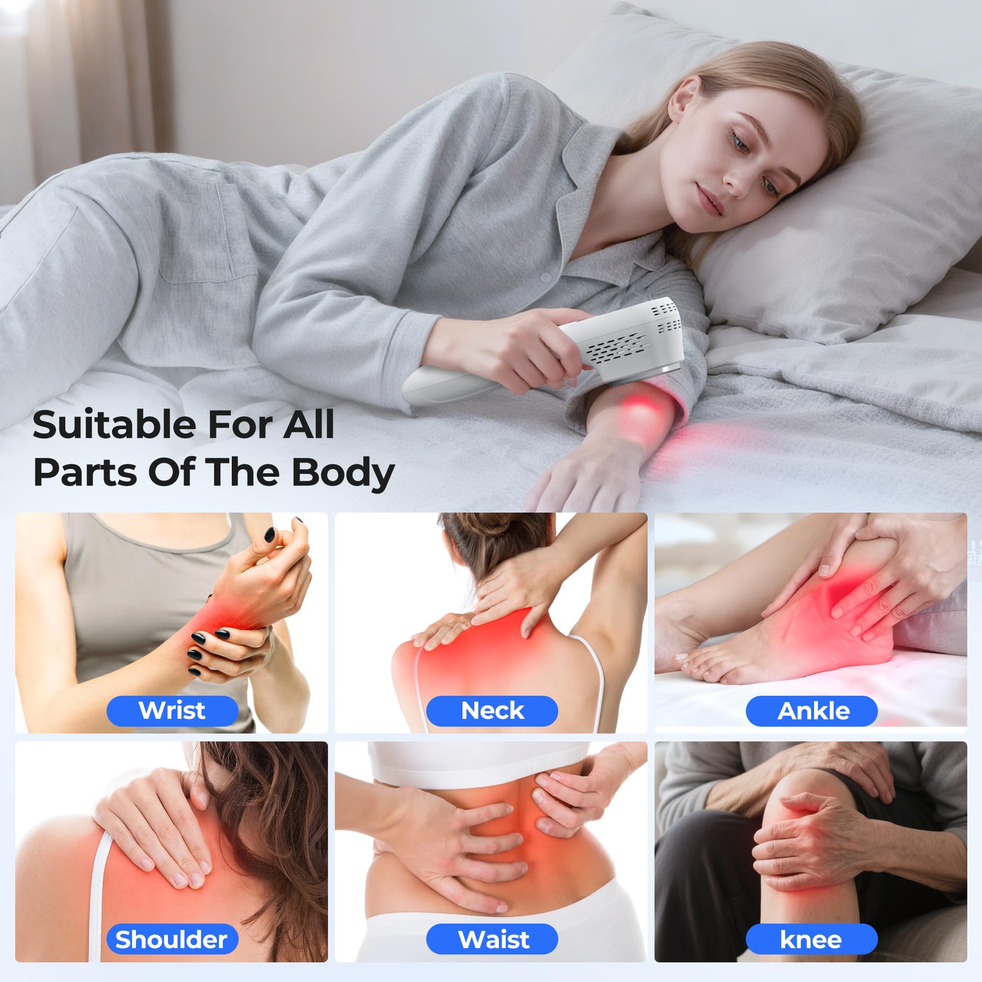 Morfone Handheld Red Light Therapy Devices - Near Infrared Light Therapy for Face & Body, 660nm 808nm Wireless Red Light Therapy Wand with Glasses for Knee, Wrist, Local Pain and Pets, Portable, White