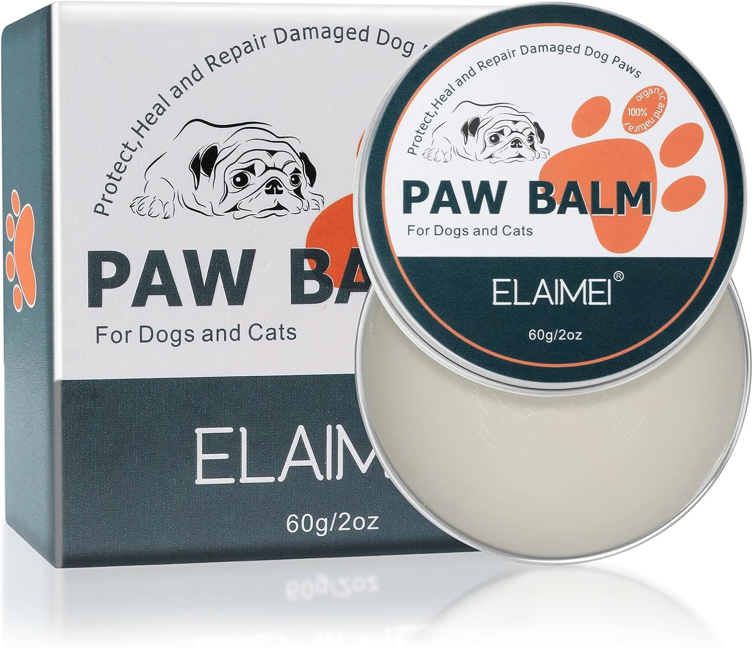 Pet Paw Balm, 60g Natural Healing Moisturiser for Dogs and Cats, Soothes Cracked Paws and Nose