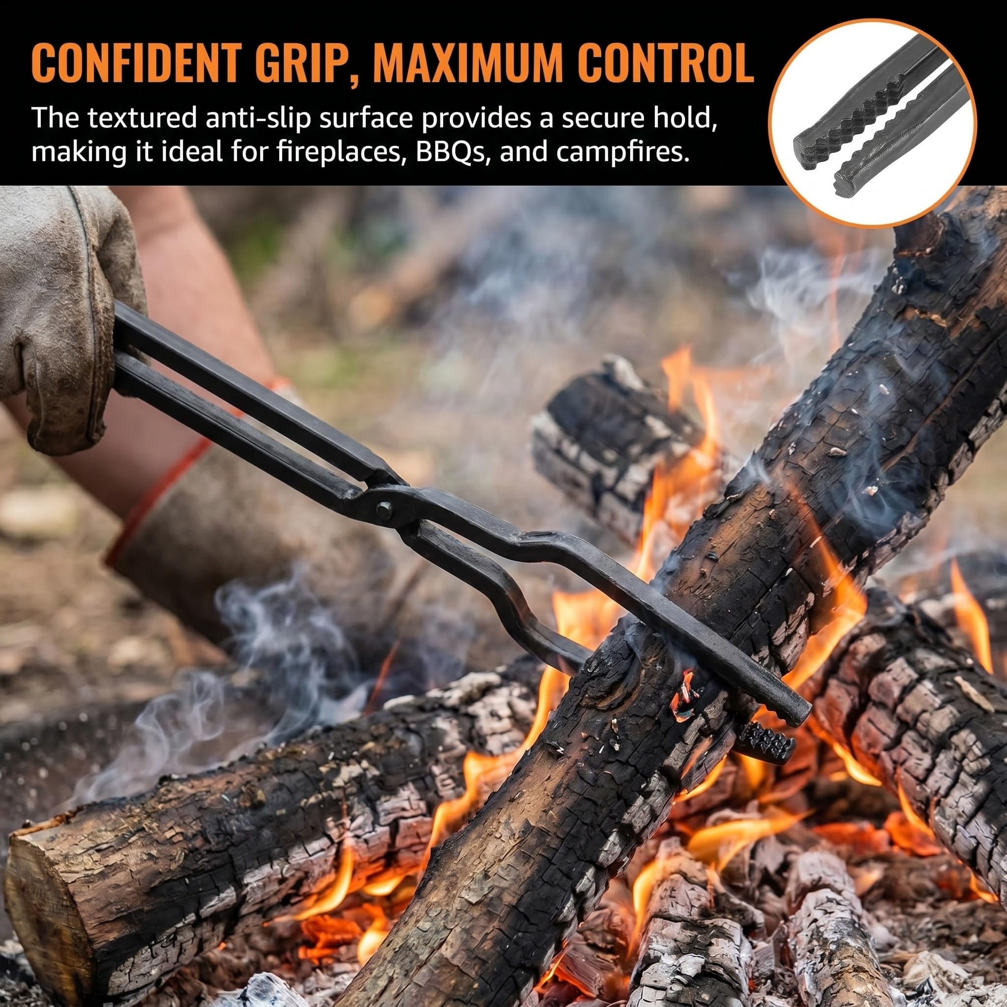 Hochleistungsfähige, Extra Lange Feuerzange Mit Rutschfestem Griff – Perfekt Für Holzkohle, Brennholz, Grill, Lagerfeuer Und Kamin