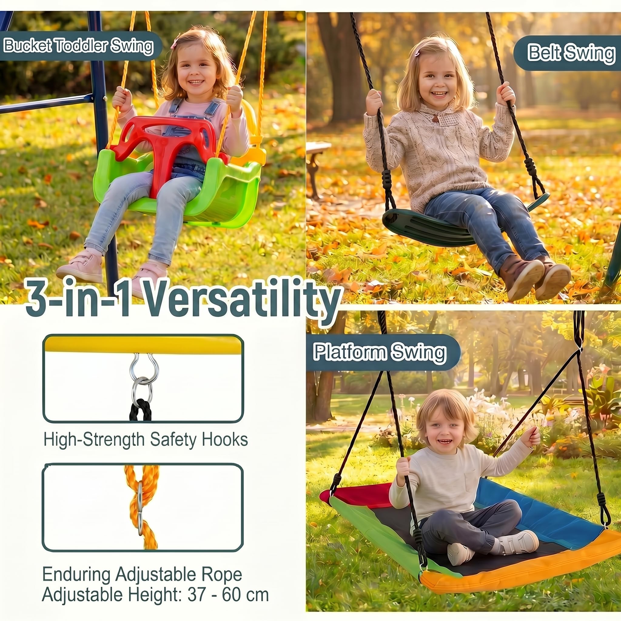 RELAX4LIFE Altalena da Giardino 3 in 1 con Nido d'Uccello, Seggiolino e Altalena Classica, Struttura a Forma di A con Corde Regolabili, Portata Massima 150 kg, Giochi da Esterno per Bambini e Adulti