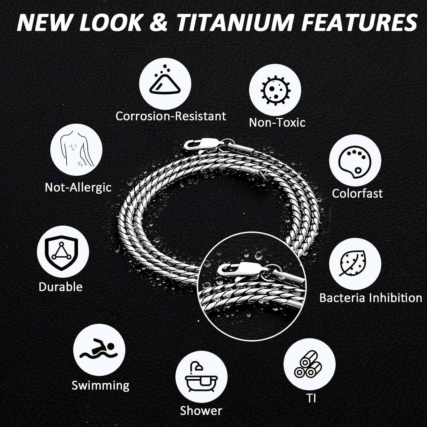 SanThree 2.5MM Pure Titanium Snake Wheat Chain Necklace for Men Welded Skin Friendly Solid Titanium Chain Choker Jewelry Gifts for Women Valentines Birthday Anniversary New Year Fathers Day, 21.65” - Image 2