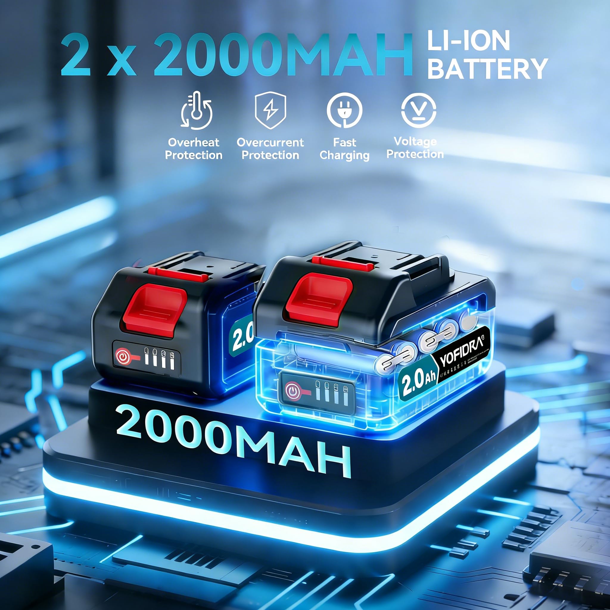Yofidra Wysoka pojemność 20 V 2 x 2,0 Ah/2000 mAh akumulator zamienny i ładowarka z akumulatorem narzędziowym LED