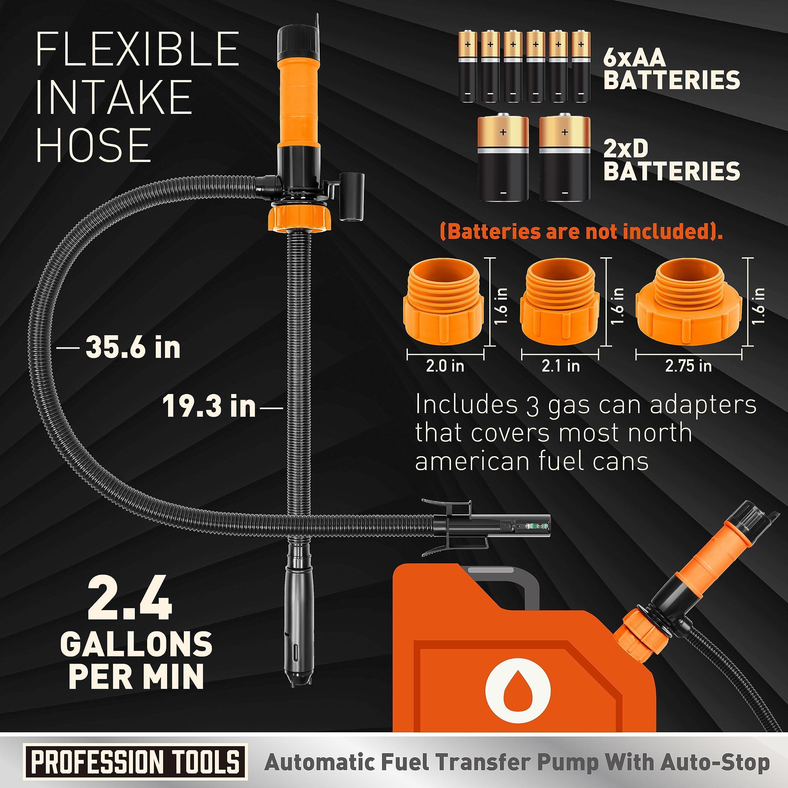 Powered Battery Fuel Transfer Pump, 24GPM, Auto Stop