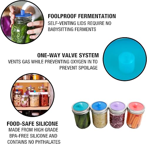 Miniatura 3 de Masontops Pipas de pepinillo - Tapas de fermentación sin agua con esclusa de aire - Tapas fermentadoras de tarro Mason de boca ancha y regular,
