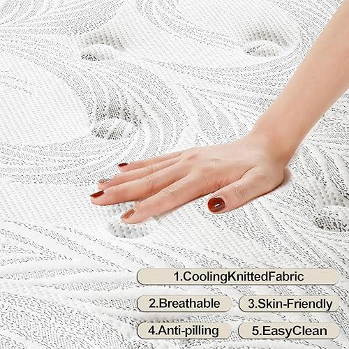 Miniatura 3 de KOW Colchón de tamaño Queen de 12 pulgadas, de espuma viscoelástica con infusión de gel firme medio y colchones híbridos de resorte bolsillo para un